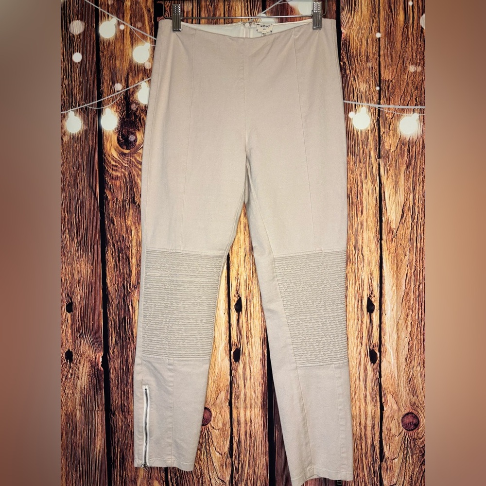 Wilfred Aritzia Beige Moto High Waisted Ankle Zip Leggings Size S